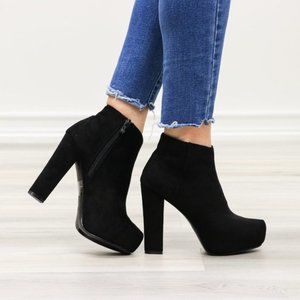 Platform Black Suede Ankle Heeled Booties